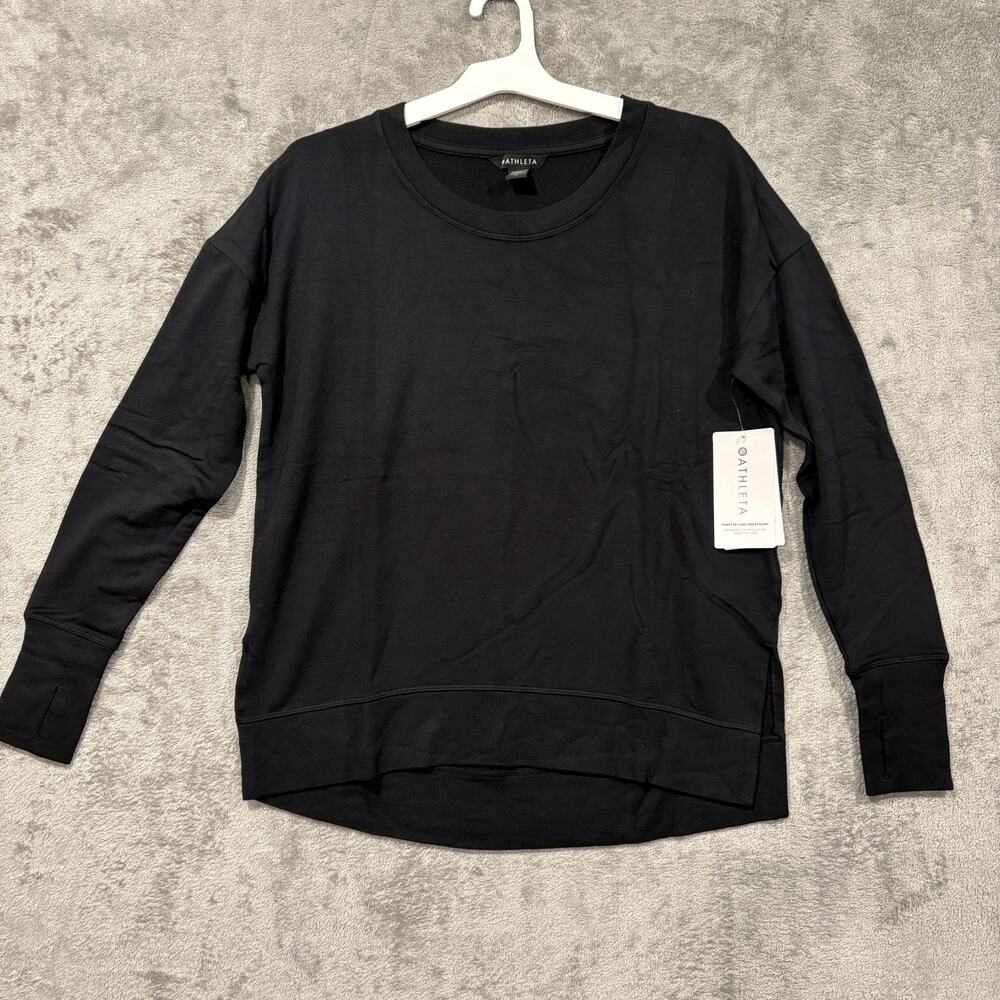 Athleta Coaster Luxe Sweatshirt Womens Medium Black Pullover Thumbholes